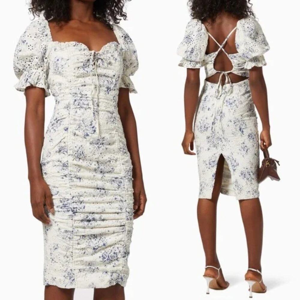 NWT Lavish Alice Eyelet Cut Out Short Puff Sleeve Dress Size 12